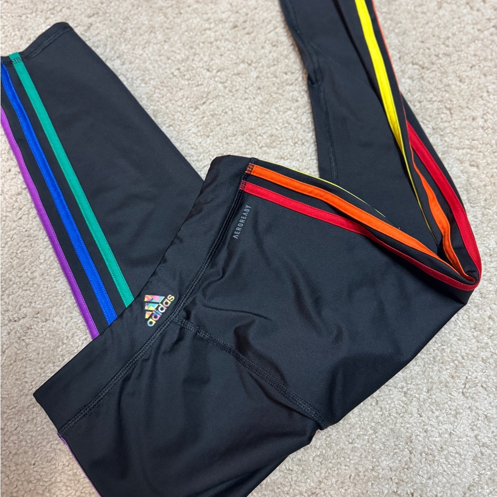 Adidas Black and Red Leggings with Vibrant Side Stripes